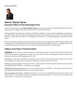 Martin “Marty” Baron Executive Editor of the Washington Post