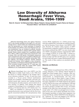 Low Diversity of Alkhurma Hemorrhagic Fever Virus, Saudi Arabia, 1994–1999 Rémi N