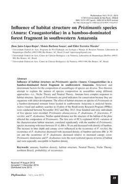 In Uence of Habitat Structure on Pristimantis Species