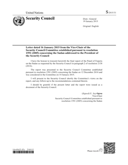 Established Pursuant to Resolution 1591 (2005) Concerning the Sudan Addressed to the President of the Security Council