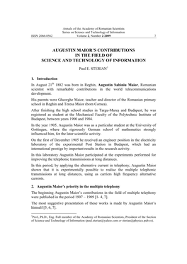 Academy of Romanian Scientists Series on Science and Technology of Information ISSN 2066-8562 Volume 2, Number 2/2009 7