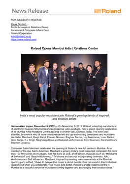 Roland Opens Mumbai Artist Relations Centre