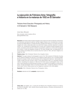 La Ejecución De Feliciano Ama: Fotografía E Historia En La Matanza De 1932 En El Salvador