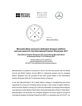 Mercedes-Benz Announce Dedicated Designer Platform and New Award for the International Fashion Showcase 2017