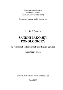 SANDHI JAKO JEV FONOLOGICKÝ Ve Vybraných Indoárijských a Keltských Jazycích