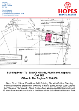 Building Plot 1 to East of Hillside, Plumbland, Aspatria, CA7 2ES Offers in the Region of £90,000