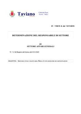 Determinazione Del Responsabile Di Settore