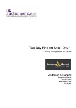 Two Day Fine Art Sale - Day 1 Tuesday 11 September 2012 10:00