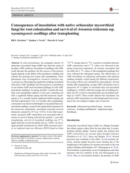 Consequences of Inoculation with Native Arbuscular Mycorrhizal Fungi for Root Colonization and Survival of Artemisia Tridentata Ssp