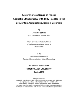 Acoustic Ethnography with Billy Proctor in the Broughton Archipelago, British Columbia