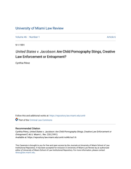 United States V. Jacobson</Em>: Are Child Pornography Stings, Creative