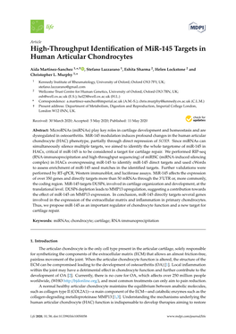 High-Throughput Identification of Mir-145 Targets in Human Articular