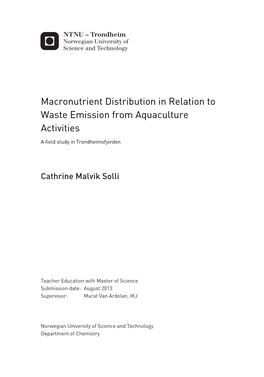Macronutrient Distribution in Relation to Waste Emission from Aquaculture Activities