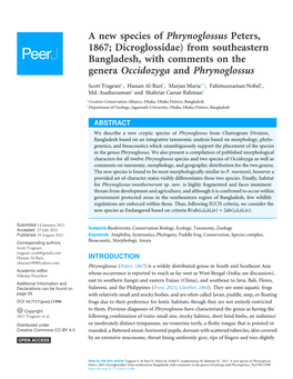 A New Species of Phrynoglossus Peters, 1867; Dicroglossidae) from Southeastern Bangladesh, with Comments on the Genera Occidozyga and Phrynoglossus