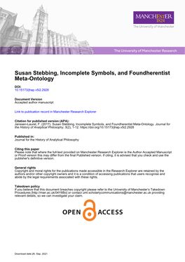 Susan Stebbing, Incomplete Symbols, and Foundherentist Meta-Ontology