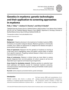 Genetics in Myeloma: Genetic Technologies and Their Application