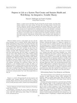 Purpose in Life As a System That Creates and Sustains Health and Well-Being: an Integrative, Testable Theory