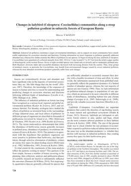 Coleoptera: Coccinellidae) Communities Along a Steep Pollution Gradient in Subarctic Forests of European Russia