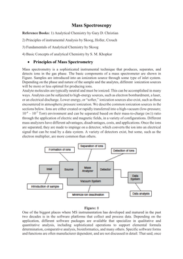 Mass Spectroscopy Reference Books: 1) Analytical Chemistry by Gary D