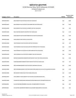 Epicurus Gourmet. 12140 Sherman Way, North Hollywood, CA 91605 in Stock Product List April 24, 2021