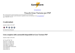 Tutti I Trucchi E Codici Di Gran Turismo Per