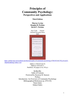 Principles of Community Psychology: Perspectives and Applications