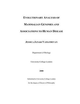 Evolutionary Analysis of Mammalian Genomes and Associations To