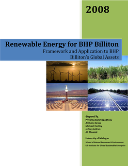 Renewable Energy for BHP Billiton Framework and Application to BHP Billiton’S Global Assets