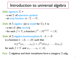 Introduction to Universal Algebra