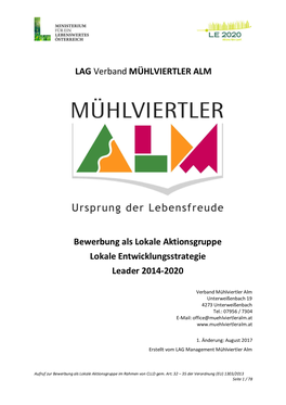 LAG Verband MÜHLVIERTLER ALM Bewerbung Als Lokale