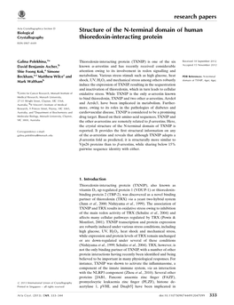 Structure of the N-Terminal Domain of Human Thioredoxin-Interacting Protein