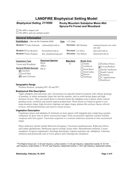 LANDFIRE Biophysical Setting Model