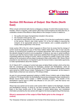 Section 335 Reviews of Output: Star Radio (North East)