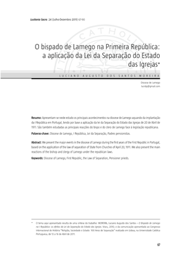 O Bispado De Lamego Na Primeira República: a Aplicação Da Lei Da Separação Do Estado Das Igrejas *