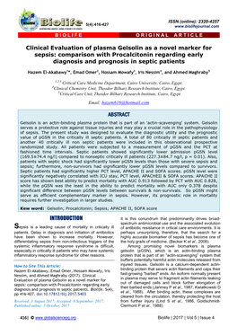 Clinical Evaluation of Plasma Gelsolin As a Novel Marker for Sepsis: Comparison with Procalcitonin Regarding Early Diagnosis and Prognosis in Septic Patients