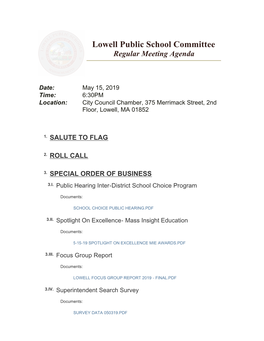 Lowell Public School Committee Regular Meeting Agenda