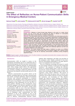 The Effect of Reflection on Nurse-Patient Communication Skills in Emergency Medical Centers