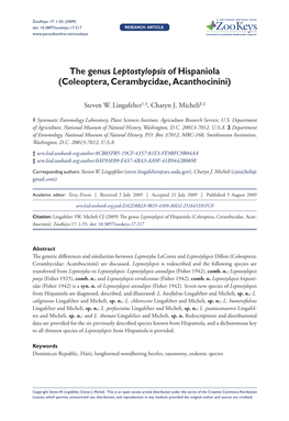 The Genus Leptostylopsis of Hispaniola (Coleoptera, Cerambycidae, Acanthocinini)