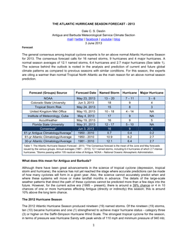 The Atlantic Hurricane Season Forecast - 2013