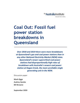 Coal Out: Fossil Fuel Power Station Breakdowns in Queensland