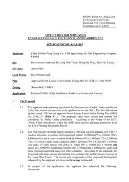 RNTPC Paper No. A/SLC/165 for Consideration by the Rural and New Town Planning Committee on 4.12.2020