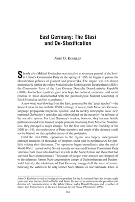 East Germany: the Stasi and De-Stasification
