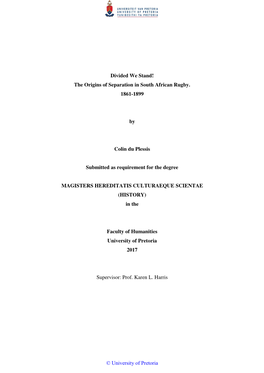 Divided We Stand! the Origins of Separation in South African Rugby