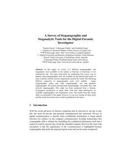 A Survey of Steganographic and Steganalytic Tools for the Digital Forensic Investigator