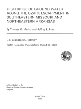 Discharge of Ground Water Along the Ozark Escarpment in Southeastern Missouri and Northeastern Arkansas