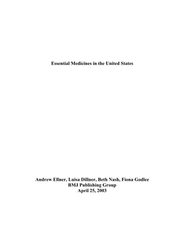 Essential Medicines in the United States Andrew Ellner