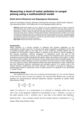 Measuring a Level of Water Pollution in Sungai Pinang Using a Mathematical Model