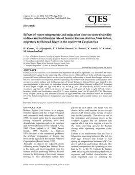 Effects of Water Temperature and Migration Time on Some Fecundity Indices and Fertilization Rate of Female Kutum, Rutilus Frisii