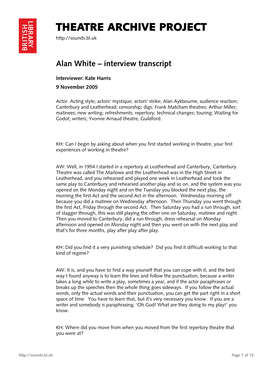 Theatre Archive Project: Interview with Alan White