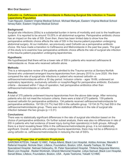 Mini Oral Session I Cefoxitin Vs. Ceftriaxone and Metronidazole In